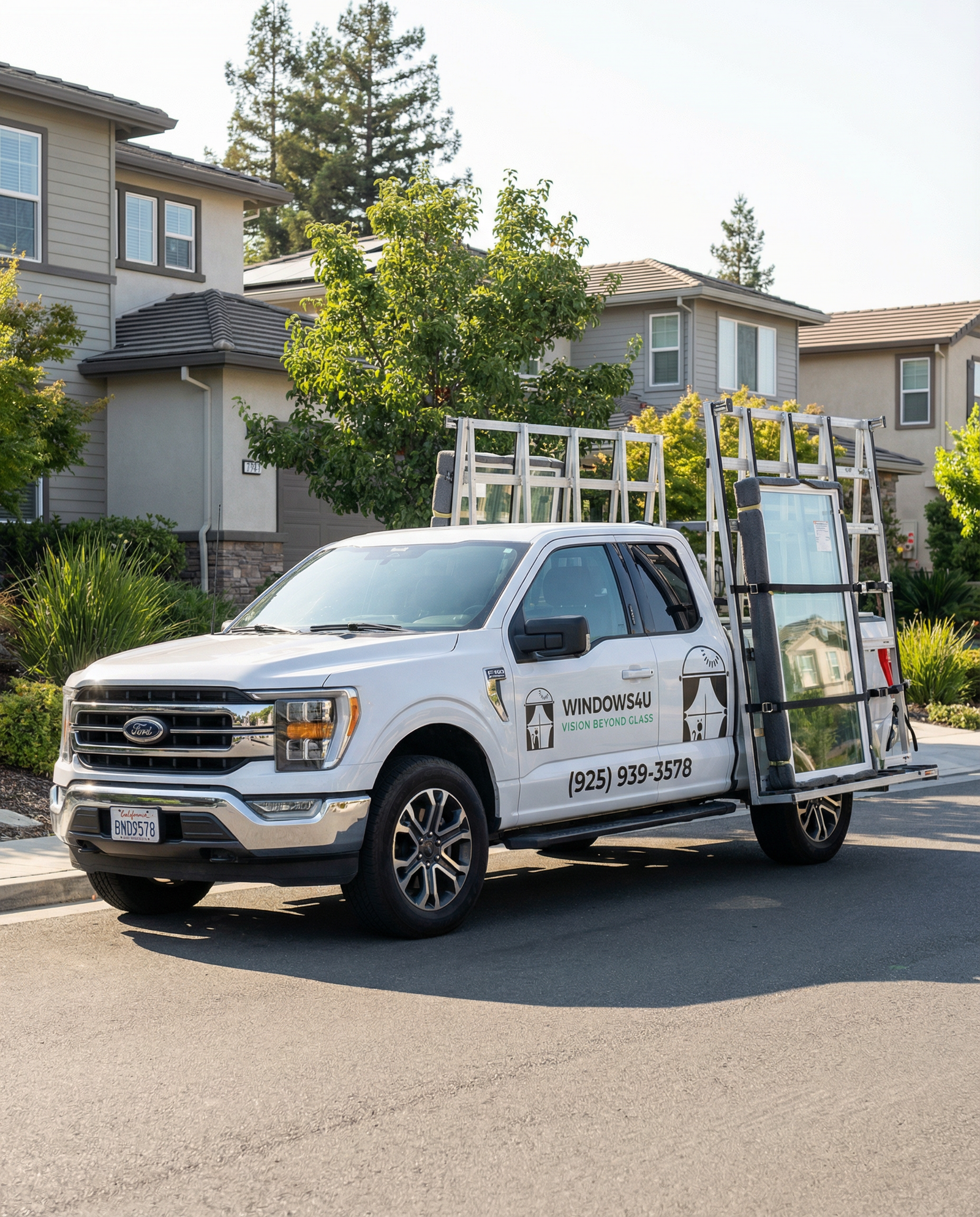 Windows 4U branded service truck loaded with windows, Concord CA